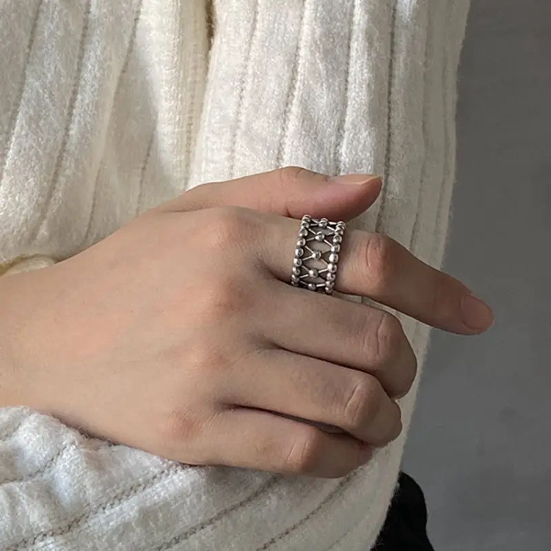 Silvology, двухслойные кольца из бисера, Стерлинговое Серебро 925 пробы, винтажные ажурные креативные кольца с химической молекулой для женщин, ювелирное изделие в стиле рок