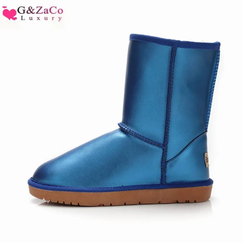 

G&Zaco Luxury Winter Cowhide Snow Boots Female Cylinder Fur Black Waterproof Genuine Leather Boots Warm Mid Calf Flat Boots