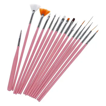 

15Pcs Nail Art Acrylic UV Gel Design Brush Set Painting Pen Tips Tools Kit Pink