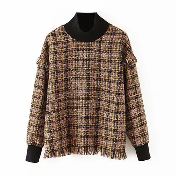 

Woah 2019 Xq8-55-a210 European and American fashion small fragrant high neck plaid sweater