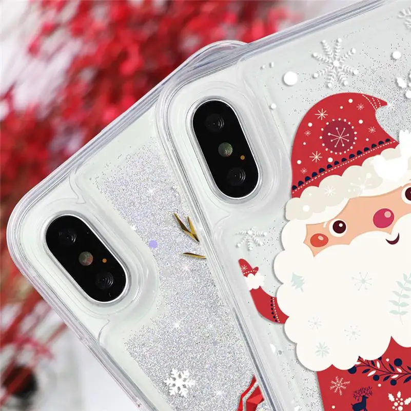 Жидкий Блестящий противоударный чехол для iPhone 7, 8, 6, 6S Plus, 11 Pro, X, XR, XS Max, ТПУ, Рождественская накладка олень, чехол для iPhone 7