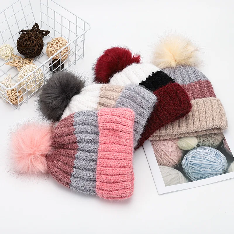 

SLECKTON 2020 New Knitted Beanie Hats Patchwork Winter Hat for Women Plus Velvet Thick Melon Cap Fashion Girls Boy Hats Bonnets