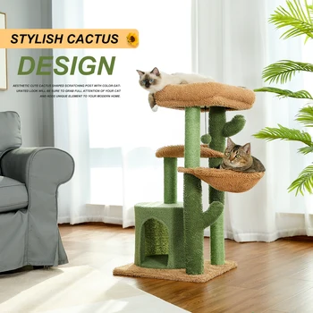 Cat Tree Tower Cat's House with Scratching Post Cute Cactus Play House Furniture with Condo Nest Mordern Pet Scratcher 3