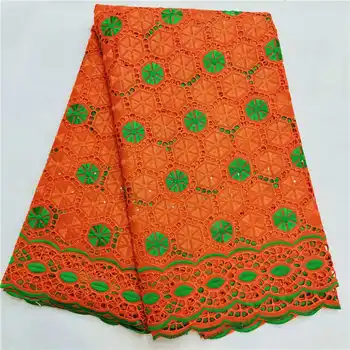 

factory offers 2020latest High quality African cotton swiss lace With Stones fabric for Party /Evening long Dresses Orange