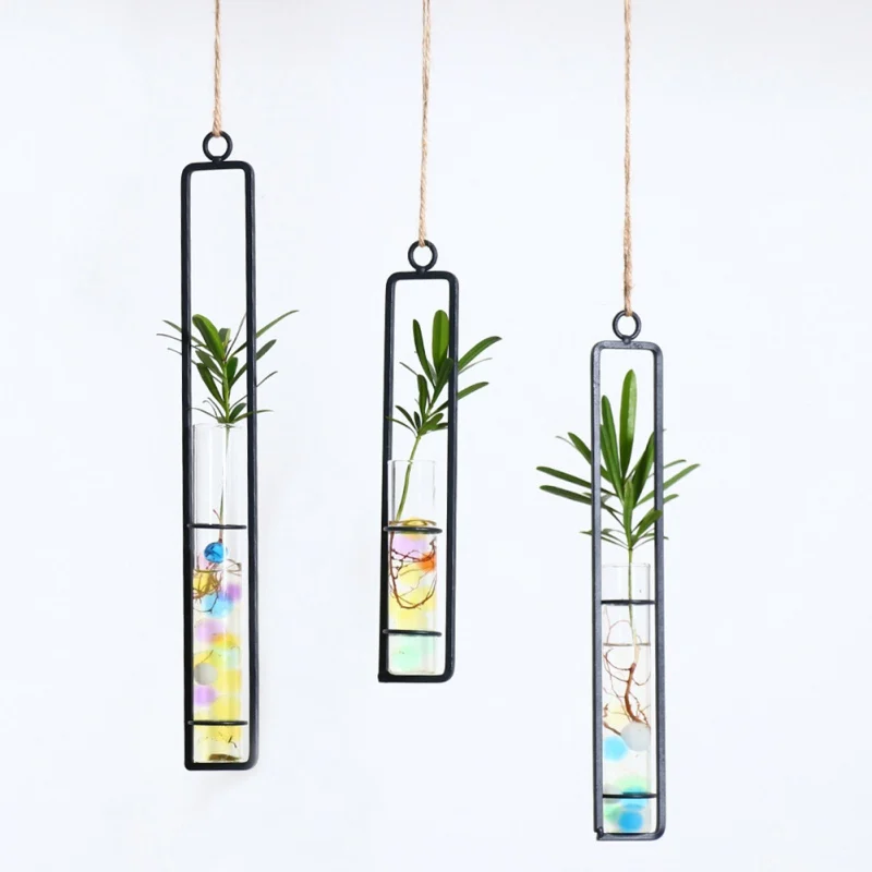 Iron Glass Hydroponics Vase Planter Pot Flower Container Wall Hanging flower vase Household nordic decoration for home