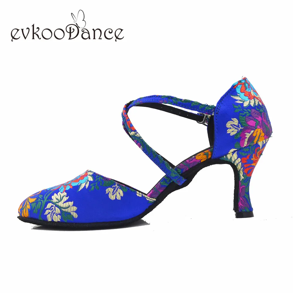 Evkoo/Танцевальная обувь с цветком на каблуке 7 см; zapatos de baile; обувь для латинских танцев; Профессиональная женская обувь Evkoo-624