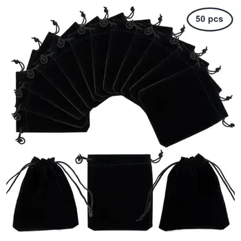 

50 Pcs/pack Simple Velvet Drawstring Jewelry Bag Gift Packaging Pouches