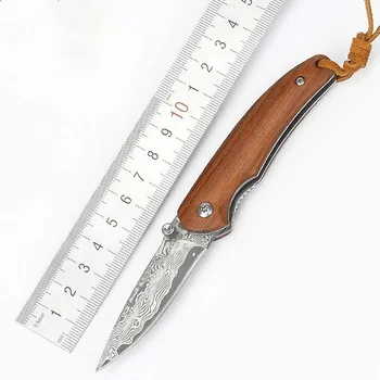

Mini Folding Knife Damascus Sandalwood Steel Outdoor Portable Pocket Folding Knife Tactical Knife
