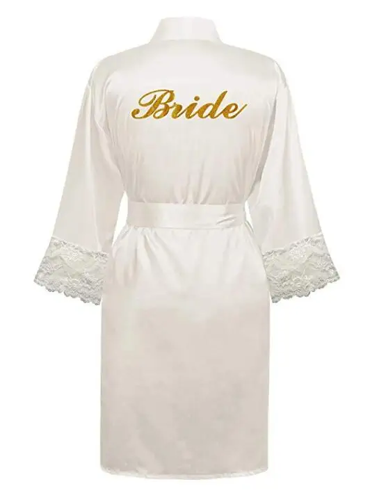 Sexy Ladies' Lace Satin Robe Gown Solid Soft Nightgown Nightwear Kimono Bathrobe Sleepwear Wedding Bride Bridesmaid Robe