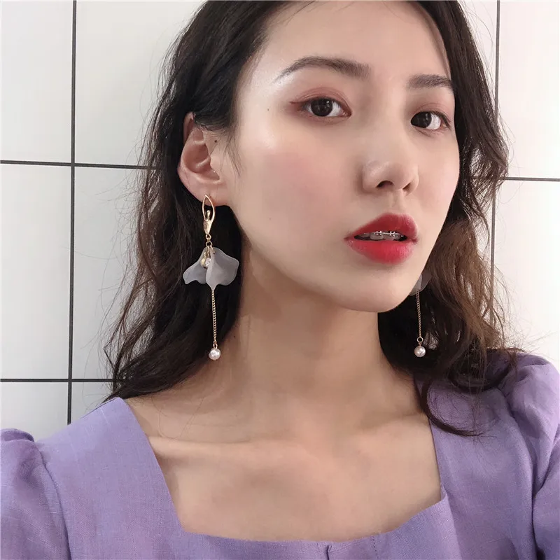 

Creative Copper Ballerina Acrylic Petals Zircon Pearl Earrings Long Tassel Earrings Popular Jewelry Dangle Earrings for women