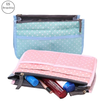 

Travel Insert Bag Women Make Up Organizer Bag Toiletry Travel Kits Storage Finishing Bag Double zippe Color Cosmetic Bag