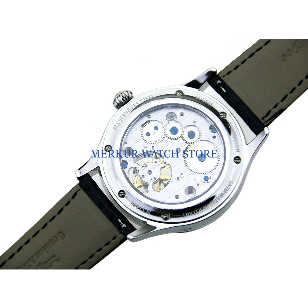 Sugess мужские часы летающие механические чайки ST8004 Tourbillon движение день дата скелентон люкс