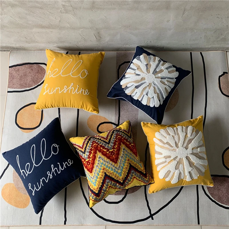 Handmade Cushion Cover Fluffy flower embroidery Pillowcase Square Pillow 45x45cm Home Decoration Living Room Sofa Car | Дом и сад