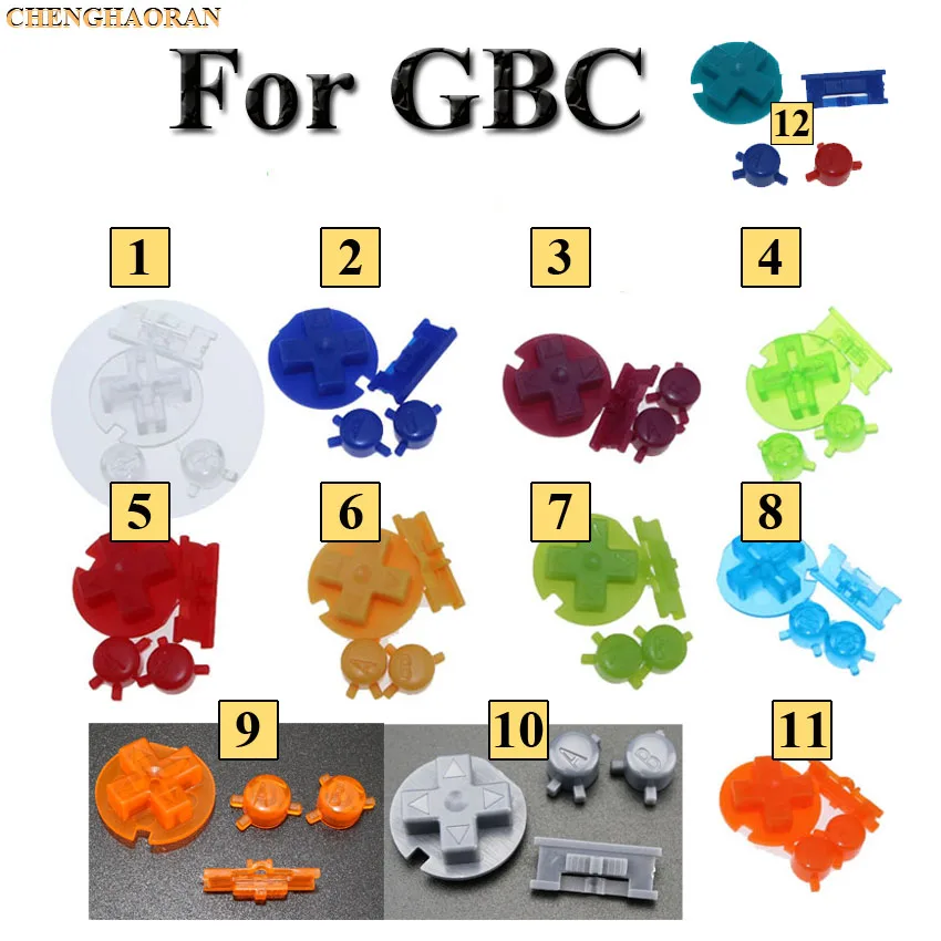 

ChengHaoRan 12Colors 24sets Colorful Replacement keys Set Replacement For Gameboy Color GBC On Off Button AB Buttons D Pads