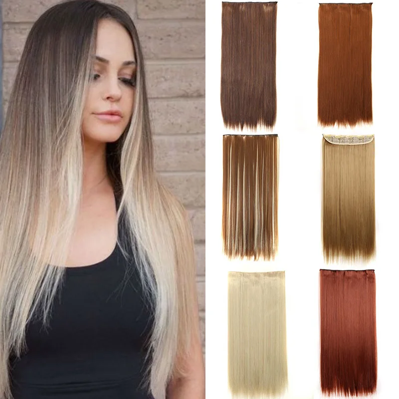 5 Clip In Hair Extension One Piece Long Straight Women Clip On Hair Pieces Synthetic Ombre Clip In Extensions Heat Resistant