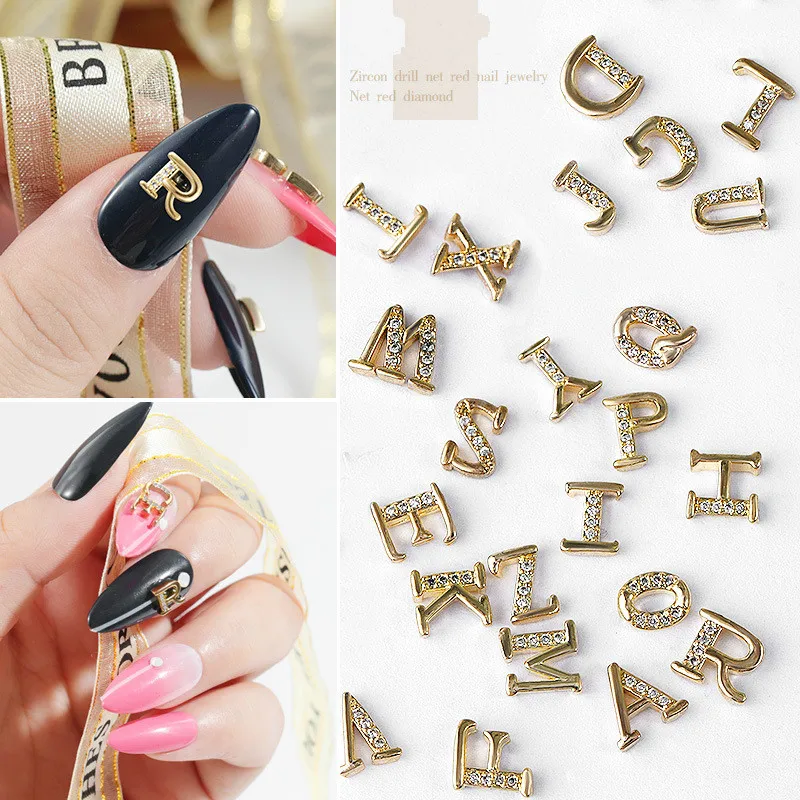 

5 Pcs Alloy Zircon Nail Decoration High-end Rhinestone 26 Letter Nail Jewelry Long Nail DIY Decoration Accessories