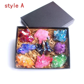 

New Electroplated Crystal Cluster Quartz Vug Red 7 Chakra Rockstone Rough Mineral Specimen Healing Collection with black box