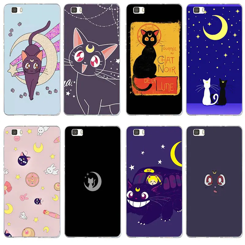 Sailor Moon White Black Cat Soft Phone Cases for Huawei P8 P9 P10 P20 P30 Mate 10 Pro Y5 Y6 Y7 2018 2019 Honor 6X 7X 9 Lite Plus |