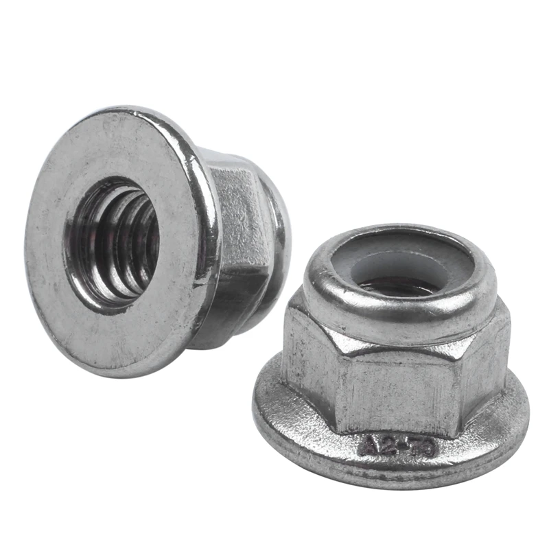 M6x1mm Stainless Steel Hex Flange Nylon Insert Locking Nuts 10 Pcs
