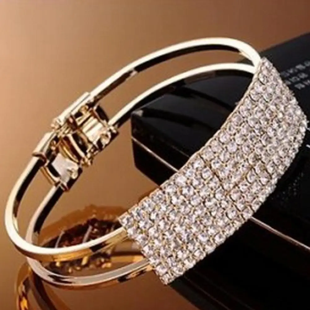 New Rhinestone Crystal Bracelet Bangle Elastic Party Fashion Women Shiny Square Inlaid Jewelry Gift N | Украшения и аксессуары