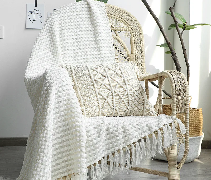 127x170cm cobertor branco chenille malha cobertor xale