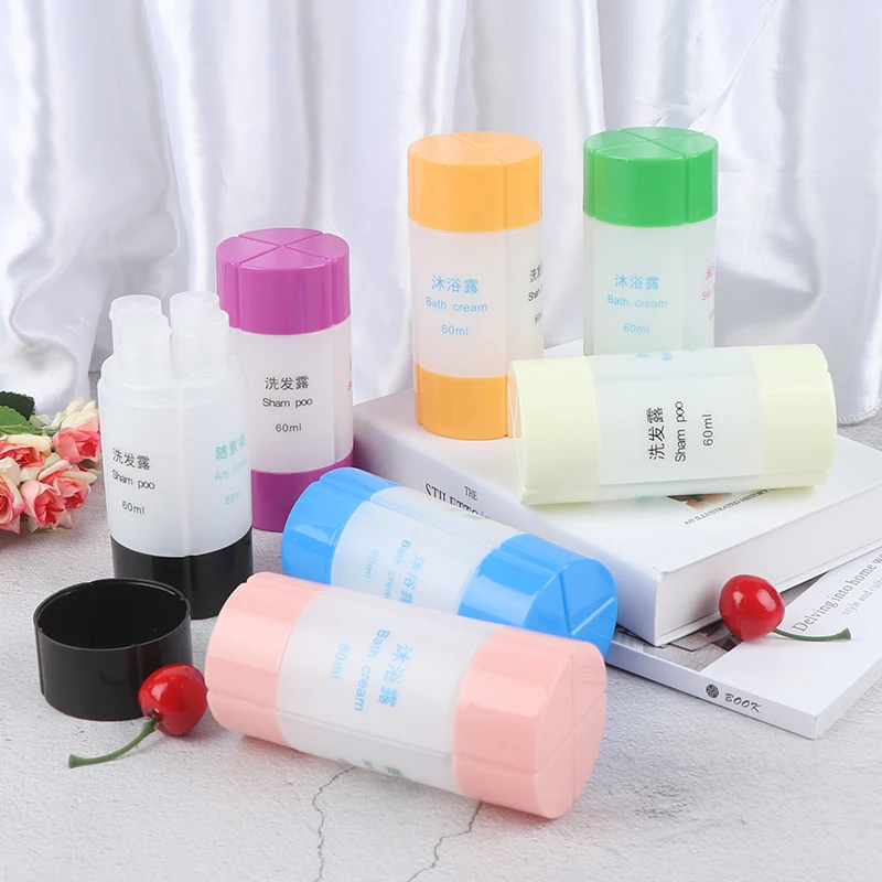 NEW Empty 4 in 1 Travel Bottle Set Shampoo Shower Box Kit Containing Refillable Bottles 60ML Bathroom Container Lotion Bottle