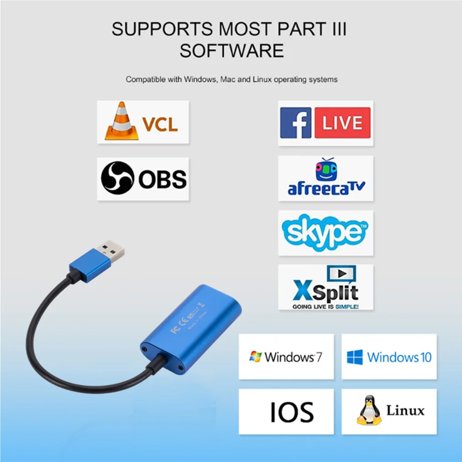 Description Picture 4 of item4K Video Capture Card USB3.0 HDMI Video Grabber Record Box For PS4 Game DVD Camcorder Camera Recording Live Streaming