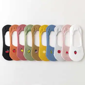 

Spring and summer pure color embroidery fruit invisible shallow mouth Japanese socks