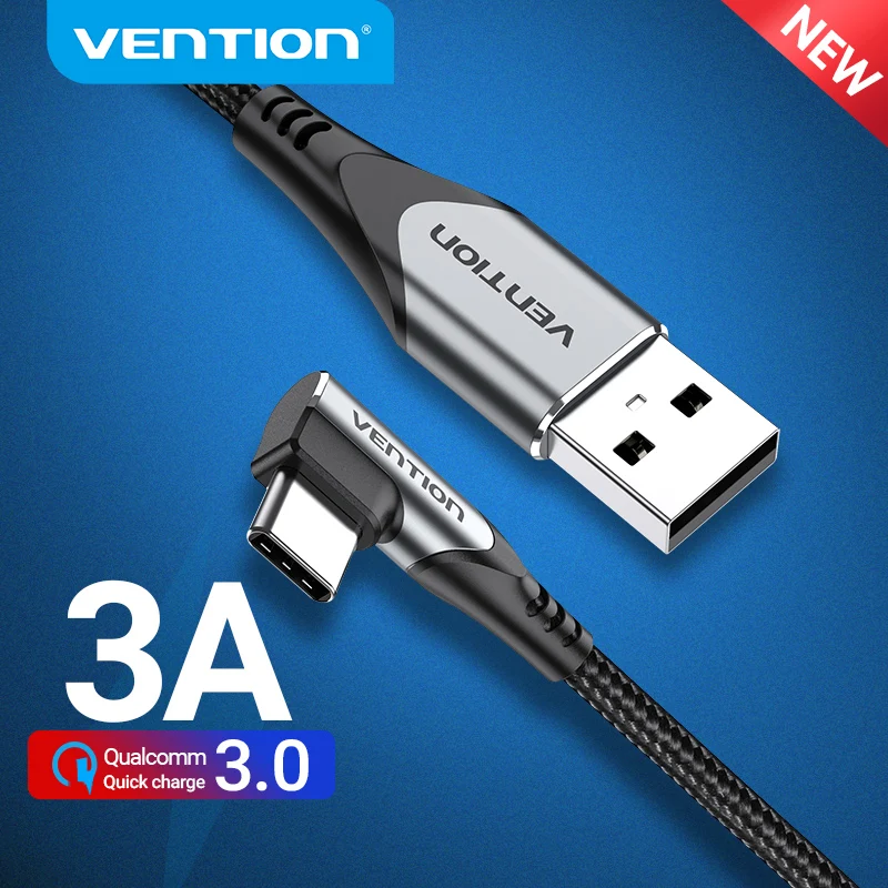 Кабель Vention USB Type-C 90 градусов 3 А шнур для быстрой зарядки и передачи данных Samsung S8 S9