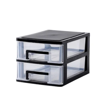 

2 Layers Transparent Desktop Drawer Type Storage Box Plastic Mini Cosmetics Storage Organizer Sundries Holder (Black and Transpa