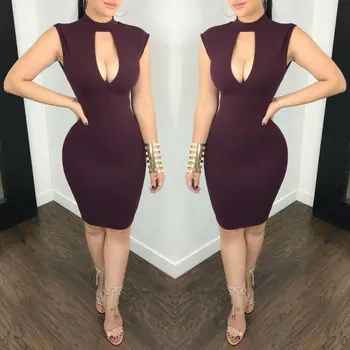 

Women Fashion Bandage Bodycon Dress Sleeveless Evening Party Club Mini Dress Hollow Out Dresses