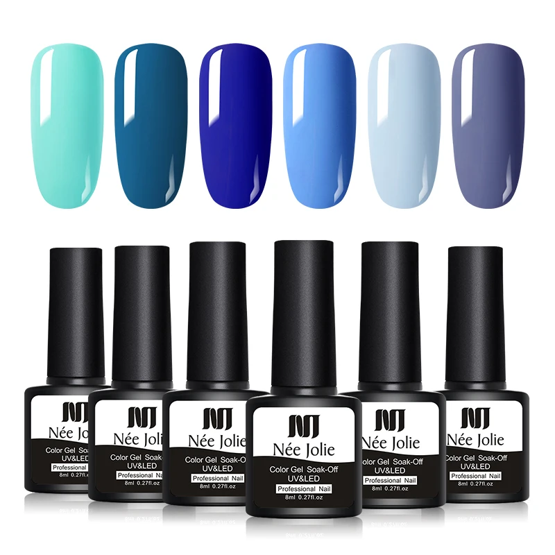 NEE JOLIE УФ Гель-лак для полировки лак синяя серия цветной Одноцветный гель для ногтей 9 цветов для профессионального салона DIY 8 мл