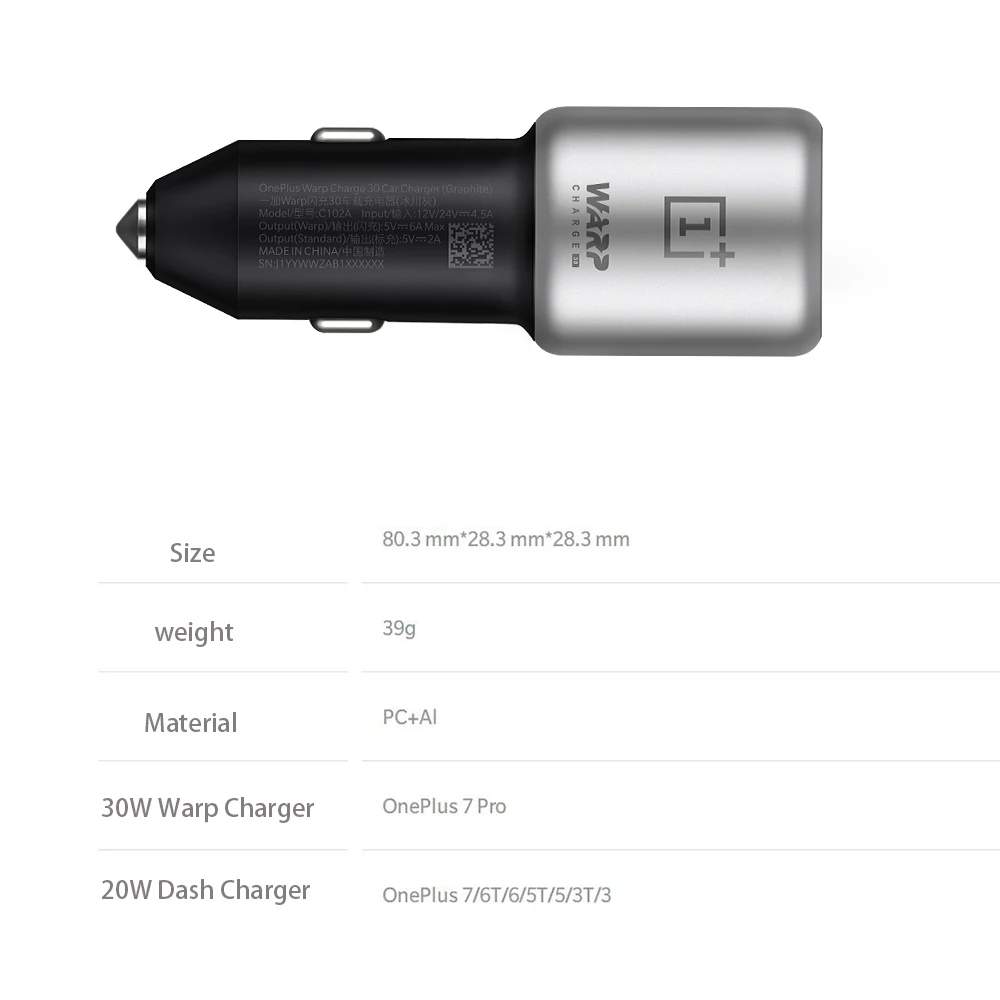 OnePlus Warp Charge 30 автомобильное зарядное устройство вход 12 В 24 В 4.5A выход 5 в 6A Max для OnePlus 5/5 T/6/6 T/7/7pro/7 T/7 T Pro