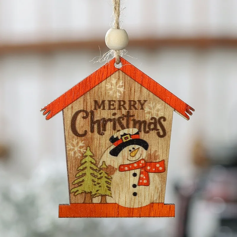 Рождественские Подвески из 2 предметов, Рождественская Деревянная Рождественская игрушка в форме дома, украшения для помещений