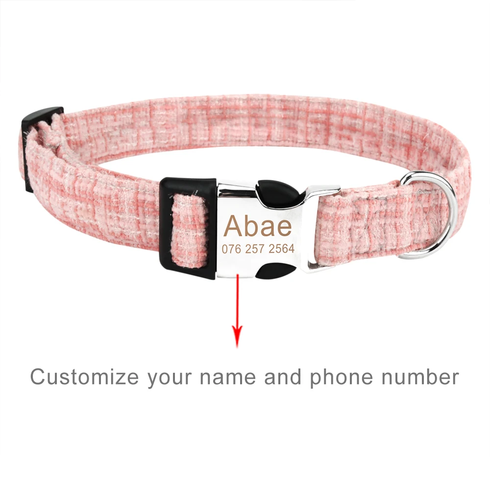 Customized Dog Collar Pure Color Adjustable Pet Collar Engraved Tag Id Name Puppy Collars for Cat 