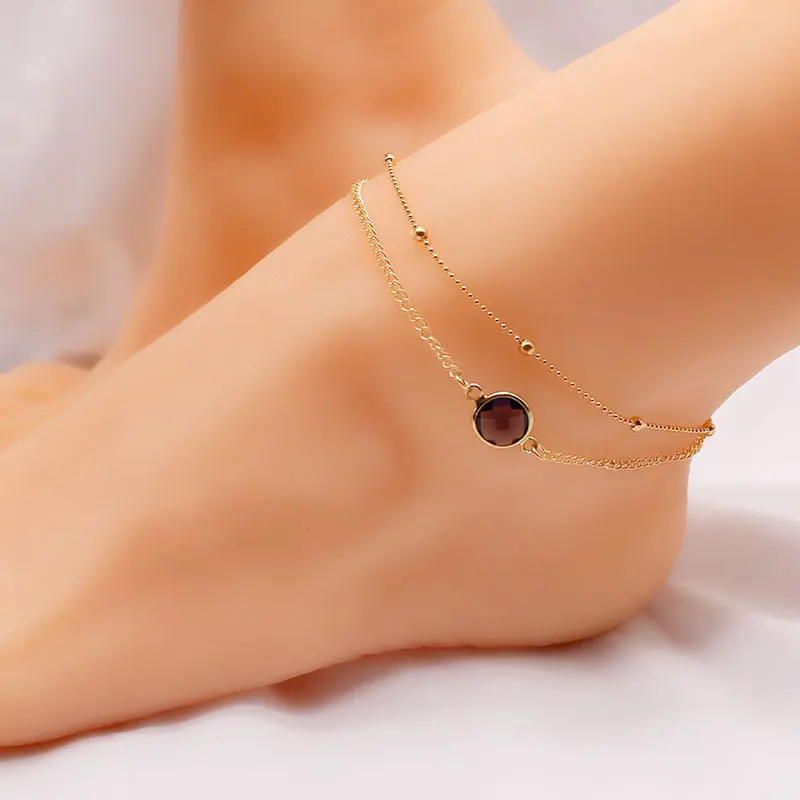 Fashion Double Later Crystal Anklet Bracelet For Women Bead Chain Anklet Leg Jewelry K277