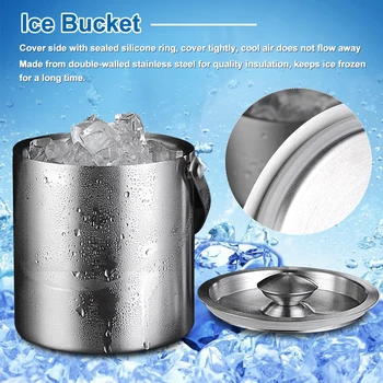 

Barware 2L Home Kitchen Large Capacity Ice Bucket Party With Lid Wine Cooler With Handle Easy Clean Double Wall Stainless Steel