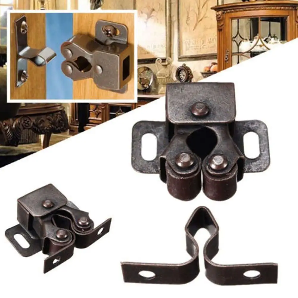 Double Ball Roller Catches Cupboard Cabinet Door Latch Locks Hardware Copper Door Clip Buckle Handle 1Pc