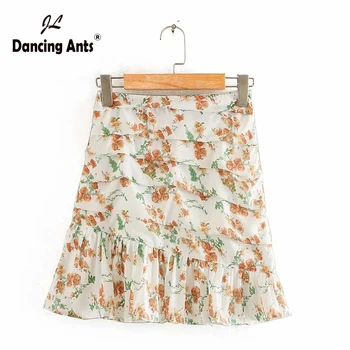 

Women Pleated Skirts High Waist Slim Sexy Short Skirt Korean Floral-Printed Streetwear Female Chiffon Skirts 2020 Summer Fashion