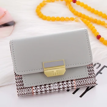 

Women Wallet PU Leather Hasp Matte Leather Panelled Small And Slim Coin Pocket Purse Women Wallets Cards Holders Plaid Purse 817