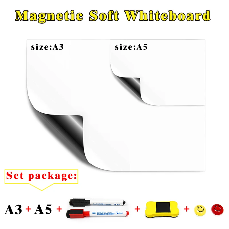 

YIBAI A3+A5 Magnetic White Board Set Soft Home Office Kitchen School Dry Erase Board WhiteBoard Flexible Pad Magnet Fridge