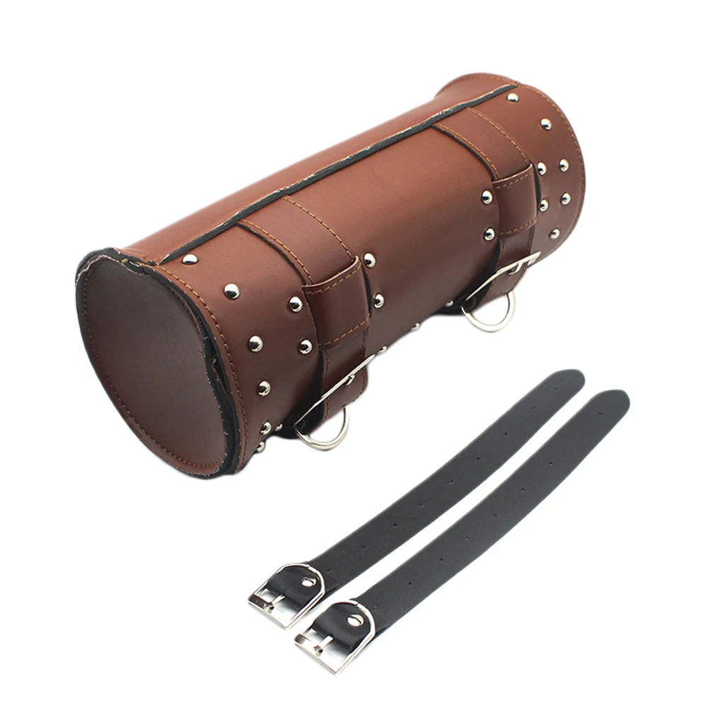 Motorcycle Tool Bag Fork Saddlebags, PU Leather Cargo Storage Organizer Side Mount Saddle Panniers for Harley Sportster , Brown