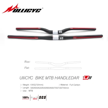 

Ullicyc X6 Sreies Red Sticker Mountain Bike 3K Weave Full Carbon Fibre Handlebar Flat/Rise Handlebar Bicycle Parts31.8*580-740mm