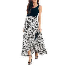 Модные женские юбки, Повседневная Осенняя длинная юбка в ретро-стиле с узором в горошек и разрезом