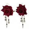 Gothic Dangle Earrings Medieval Retro Vampire Exaggerated Red Rose Gear Pendant Ear Drop Earrings Women Party Costume Jewelry 1