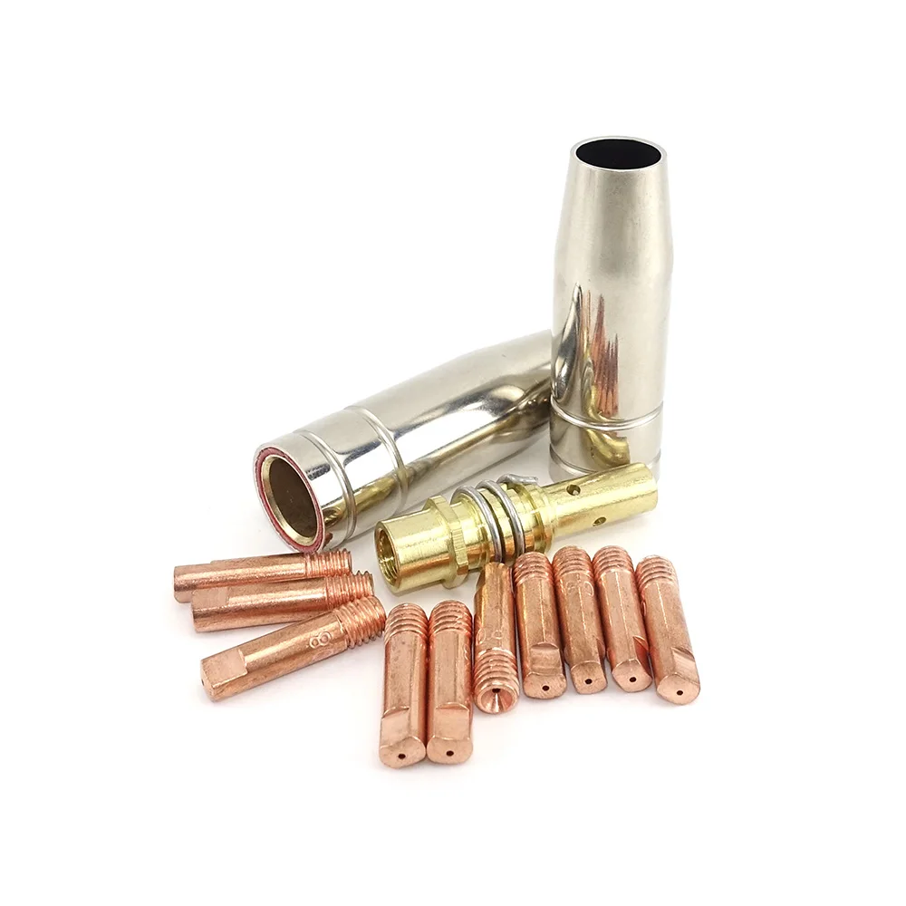 10pcs Gas Nozzle Gold 15AK-0.8mm Mig Mag Welding Weld Torch Contact Tipsmz