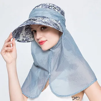 

Sunscreen Hats Female Summer Sun Visor UV-proof Foldable Outdoor Cover Shoulders Cover Face Wide Brim Beach Sand Sun Hat