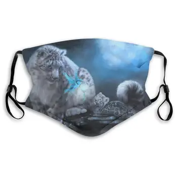 

Cute Snow Leopard Print Mouth Masks With Filter Washable And Reusable Anti Dust Breathable Mask With Adjustable Ear Loops For