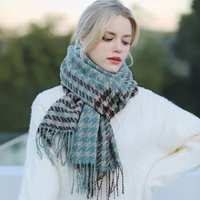 

Designer Brand Women Winter Scarf Warm Cashmere Shawl Houndstooth Print Blanket Ladies Neck Wrap Luxury Bandana Foulard Femme