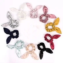 1PC 固体 Scrunchies サテン髪のロープ女性かわいいウサギの耳弾性ヘアバンドヘアネクタイアクセサリーポニーテール女の子のためのポニーテールホルダー(China)